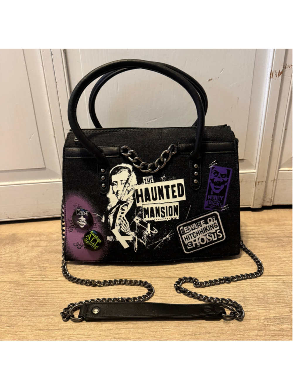 Disney Parks Loungefly Haunted Mansion Foolish Mortal Satchel Crossbody Bag - Picture 3 of 13